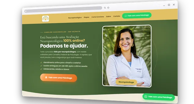 Landing Page – Caroline Vasconcellos, Avaliação Neuropsicológica